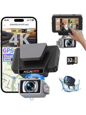 4K Dual Dash Cam Front Rear GPS WiFi Touch Screen w/32GB ADAS NIB